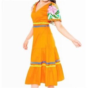 Alden Adair Diana‎ Papaya Midi Maxi Dress Sz M Vacation Resort Tropical $392